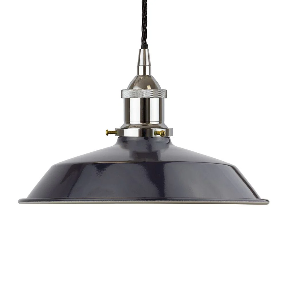 Navy Blue Small Trinity Metal Painted Pendant Light - Nickel Lamp Holder & Ceiling Rose