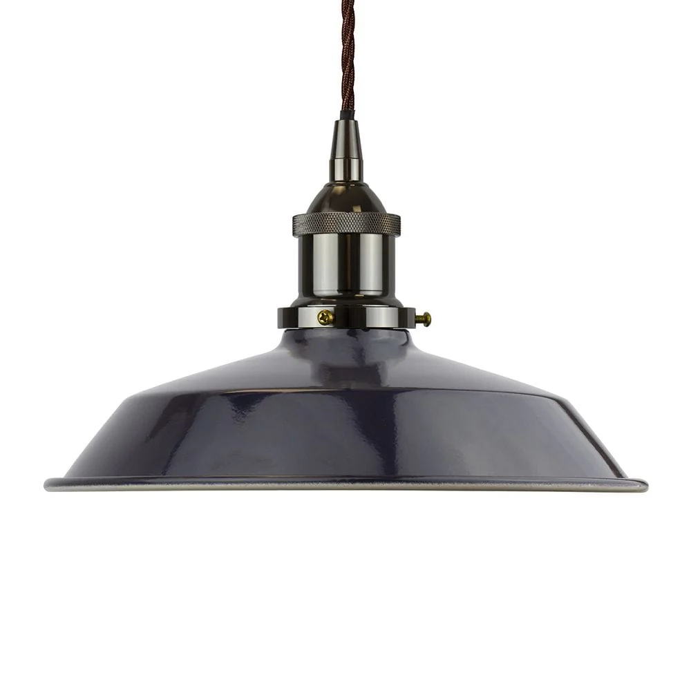 Navy Blue Small Trinity Metal Painted Pendant Light - Black Nickel Lamp Holder & Ceiling Rose