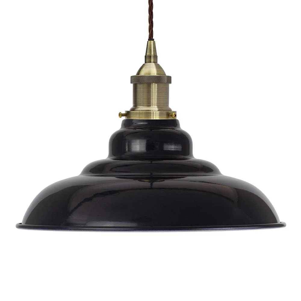 Navy Blue St Edmund's Painted Pendant Light - Antique Brass Lamp Holder & Ceiling Rose