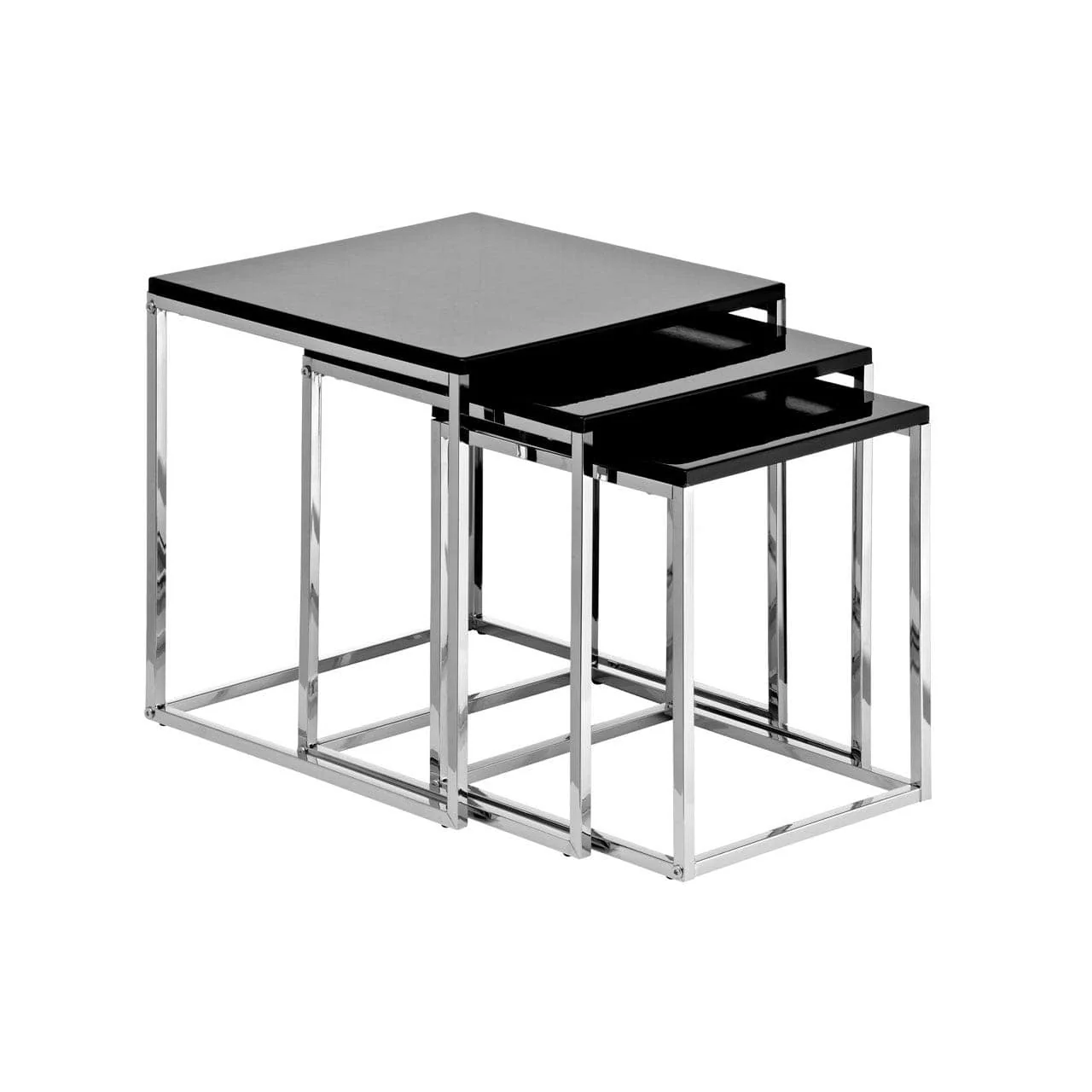 Black Nest Of 3 Tables With Chrome Frame