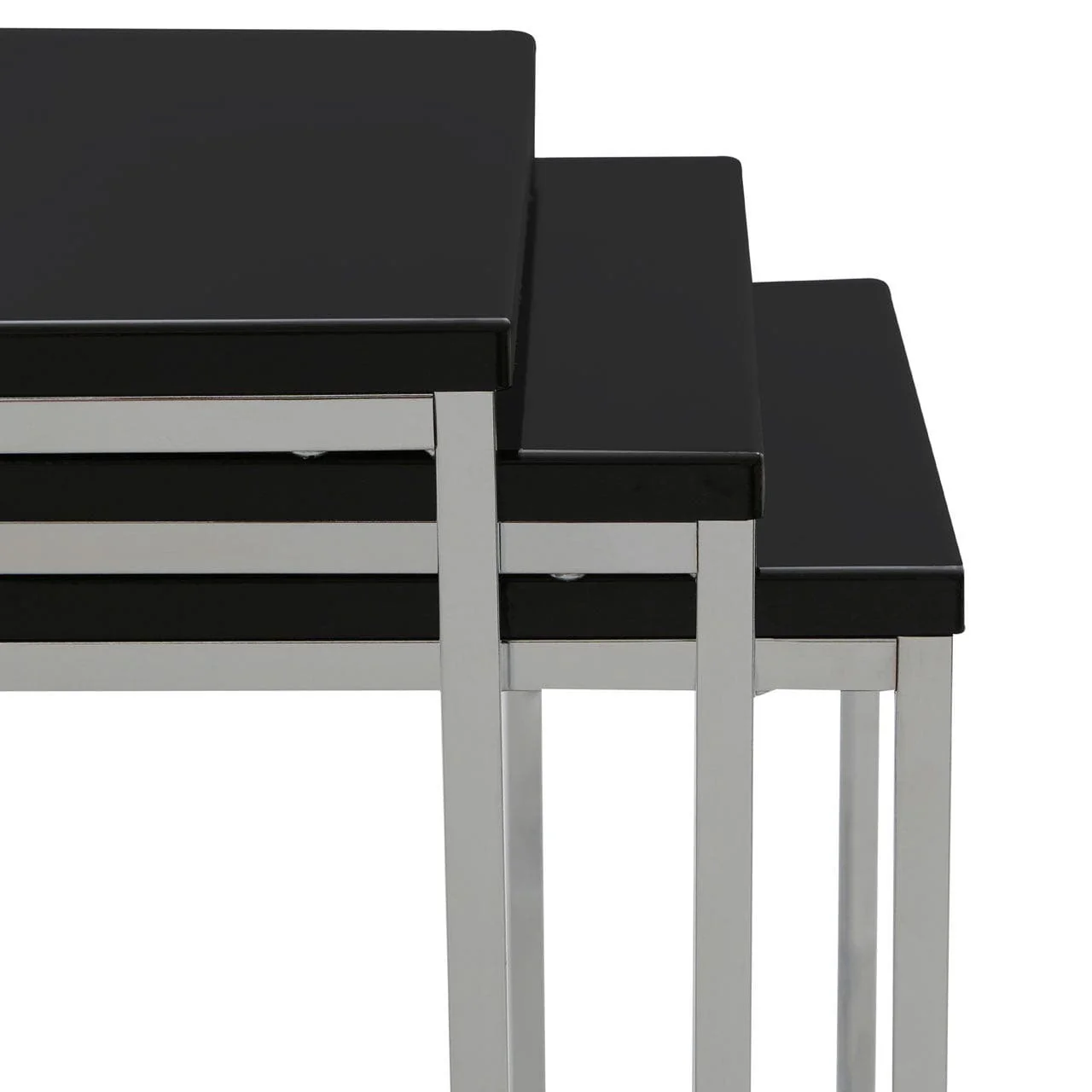 Black Nest Of 3 Tables With Chrome Frame - Image 2