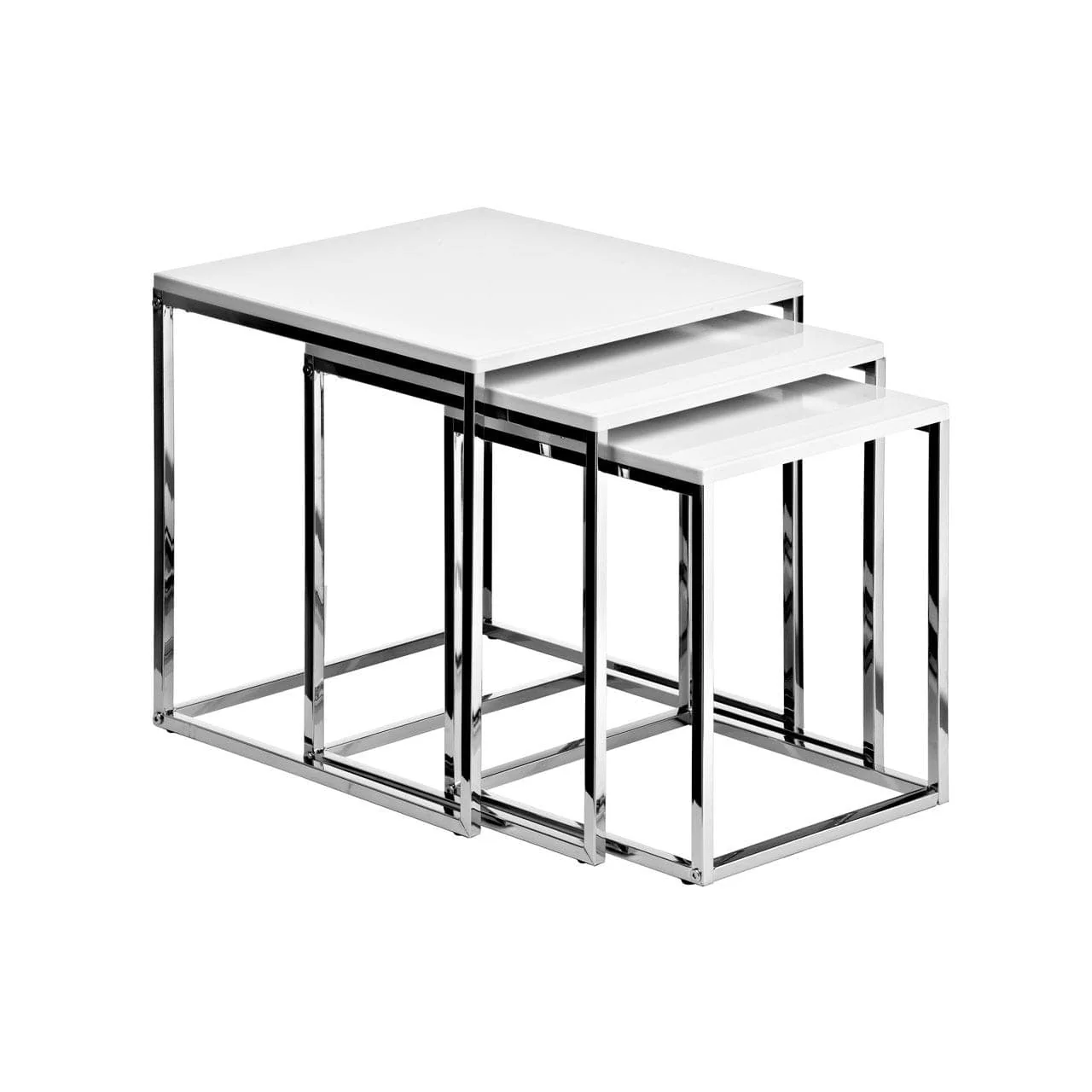 White Nest Of 3 Tables With Chrome Frame