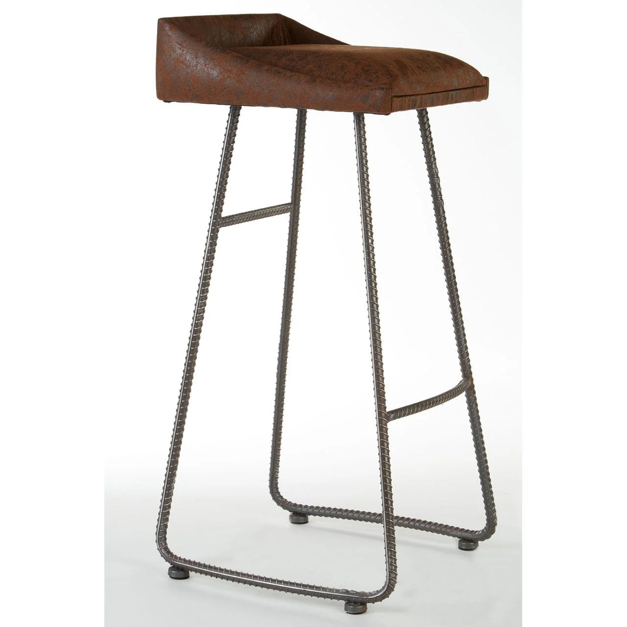 Bar Stool With Brown Leather Effect With Metal Legs