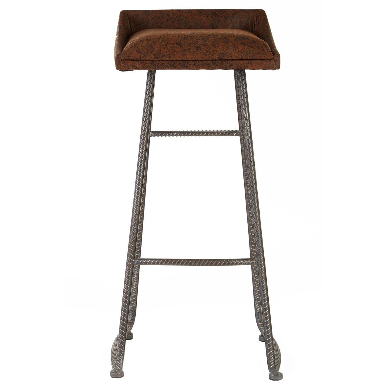Bar Stool With Brown Leather Effect With Metal Legs - Image 2