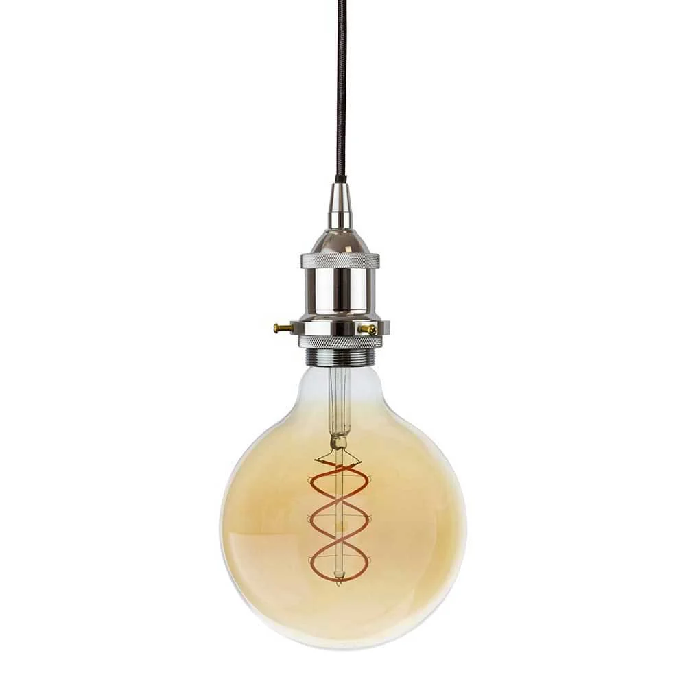 Nickel Decorative Bulb Holder with Black Round Cable - Image 3