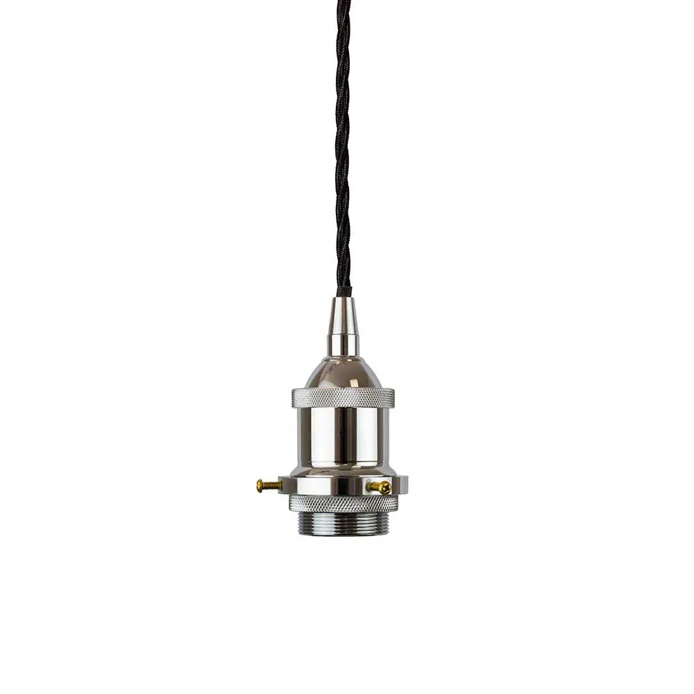 Nickel Decorative Bulb Holder with Black Twisted Cable