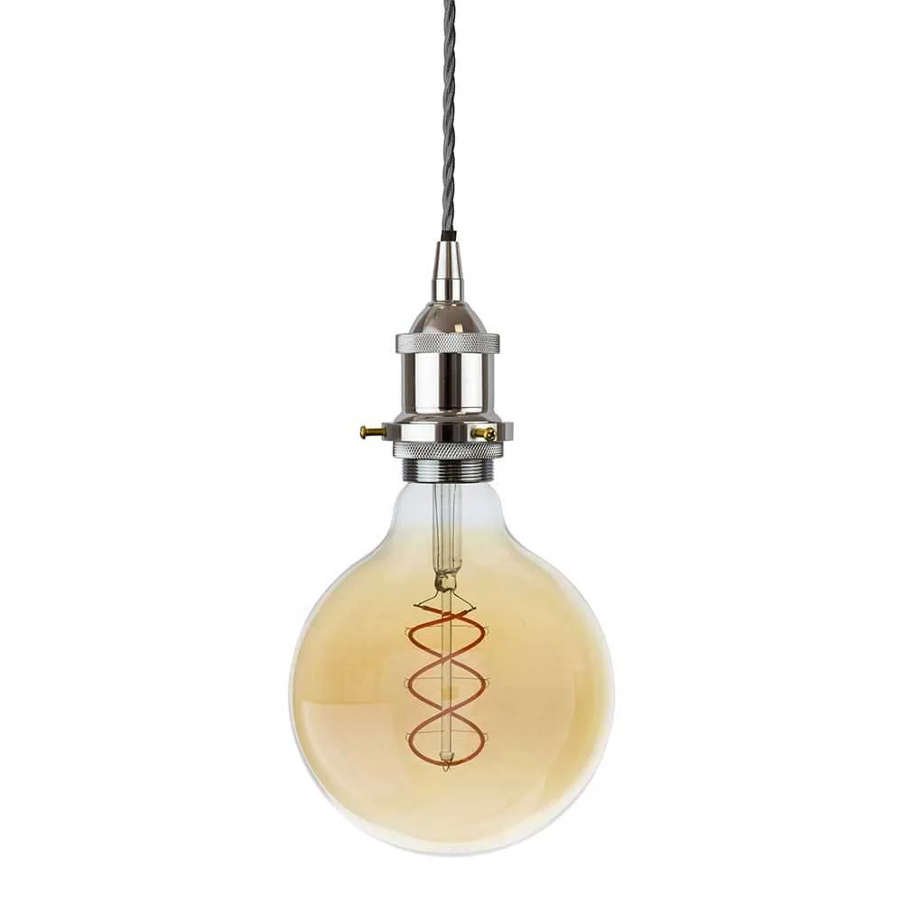 Nickel Decorative Bulb Holder with Grey Twisted Cable - Image 3