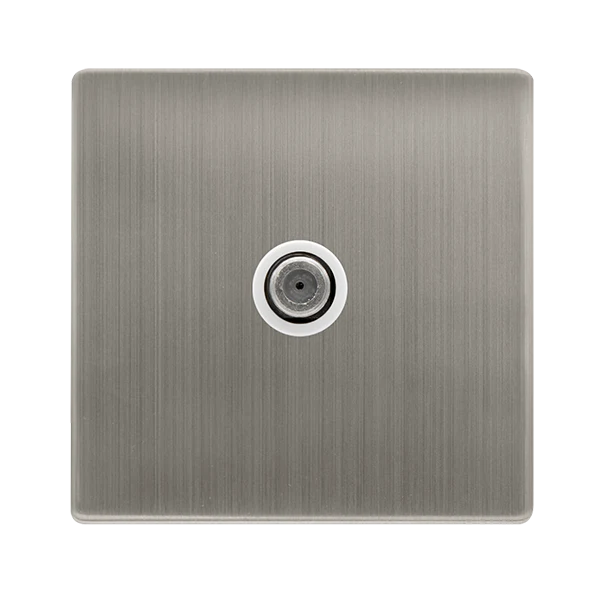 Screwless Plate Stainless Steel Non-Isolated Single Satellite Outlet - White Trim