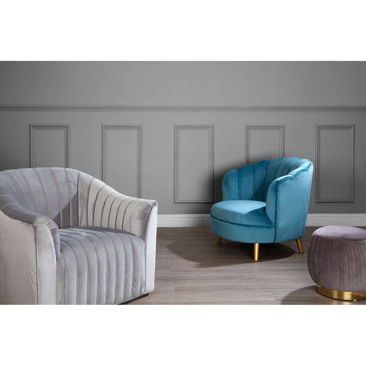 Opel Grey Velvet Armchair - Image 2