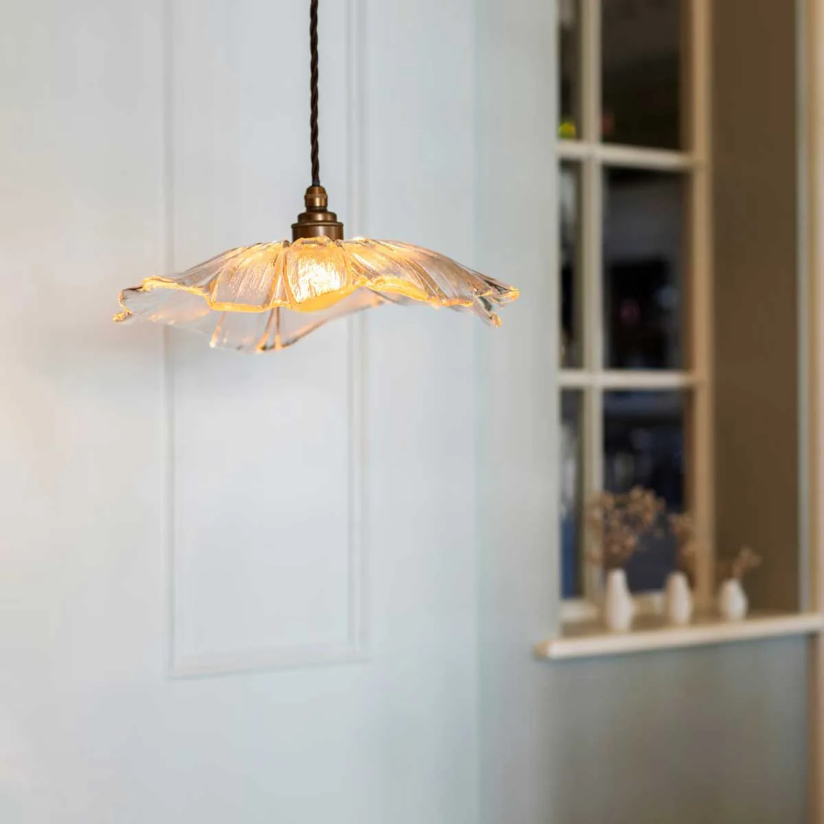 Organic Fleur Glass Pendant Light - Old English Brass - Image 4