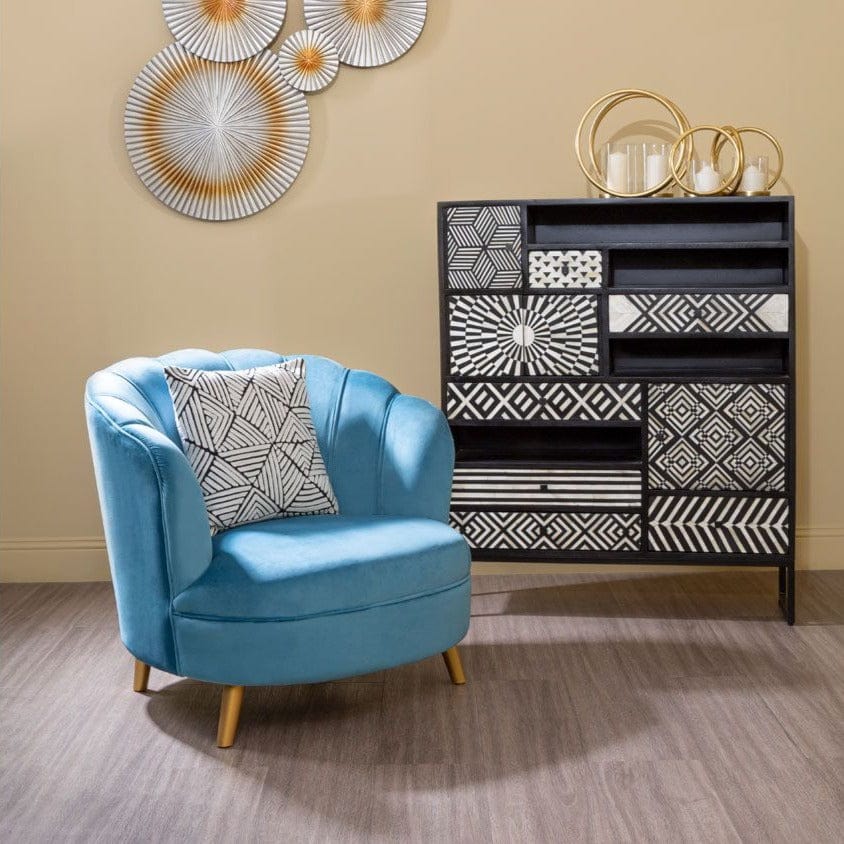 Odeon Blue Velvet Chair With Gold Wood Legs
