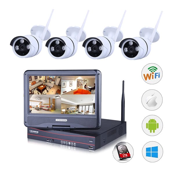 Outdoor Wireless IP Camera System WIFI NVR (4 IP Cameras with a NVR. 4CH 720P Wireless IP Camera & 10inch Monitor) No HD included.