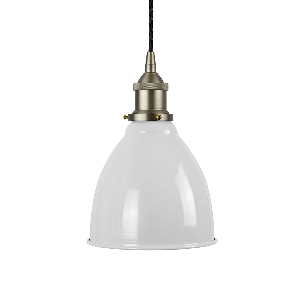 Pale Grey Classic Painted Pendant Light - Brushed Chrome Lamp Holder & Ceiling Rose