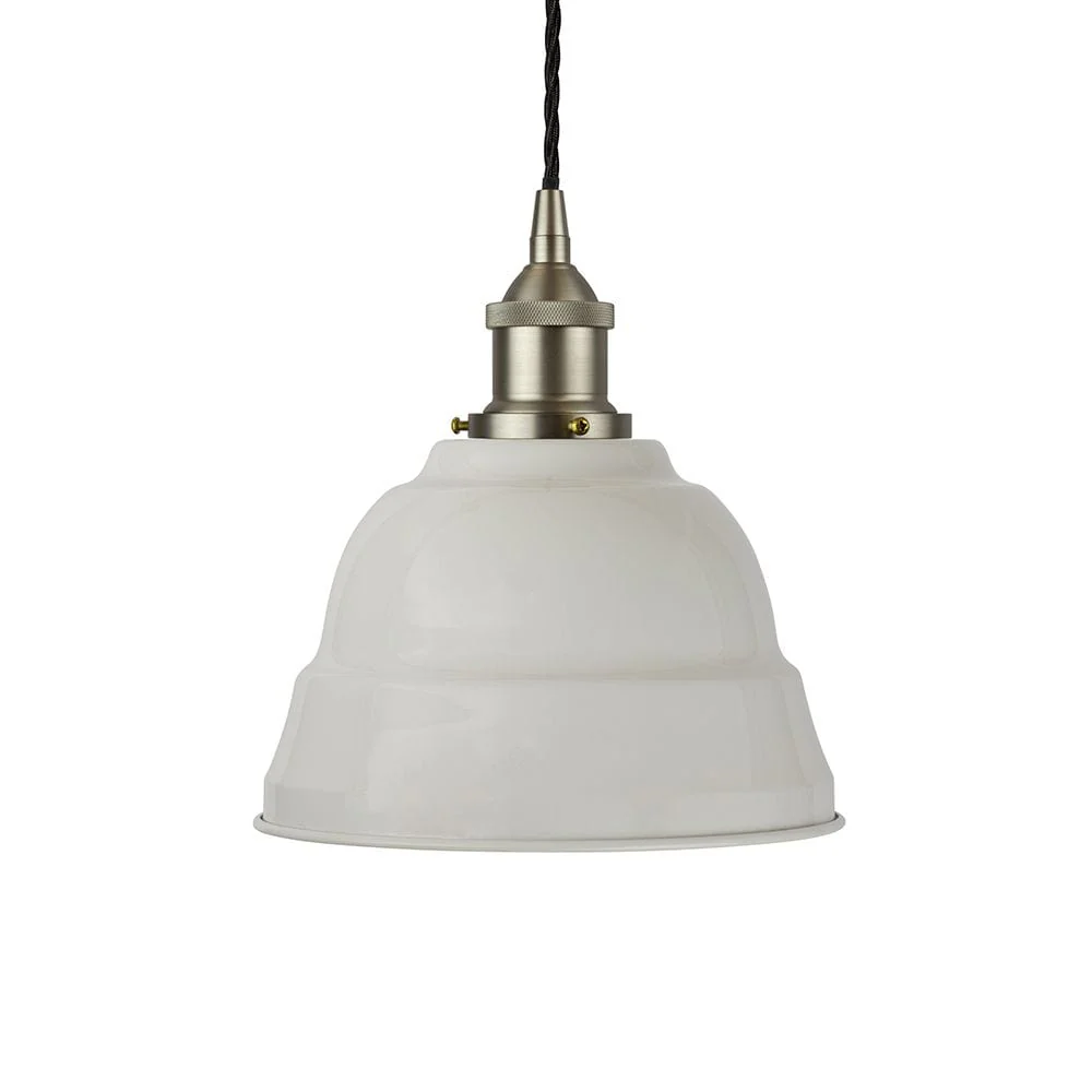 Pale Grey Lincoln Painted Pendant Light - Brushed Chrome Lamp Holder & Ceiling Rose