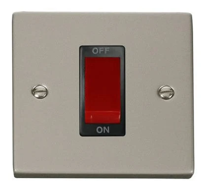 Pearl Nickel 1 Gang Size 45A Switch - Black Trim