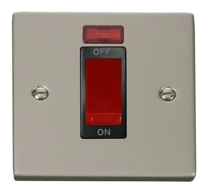 Pearl Nickel 1 Gang Size 45A Switch With Neon - Black Trim
