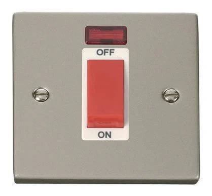 Pearl Nickel 1 Gang Size 45A Switch With Neon - White Trim