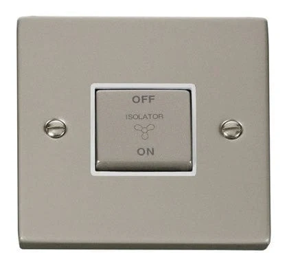 Pearl Nickel 10A 1 Gang Ingot 3 Pole Fan Isolation Switch - White Trim