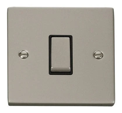 Pearl Nickel 10A 1 Gang Intermediate Ingot Light Switch - Black Trim