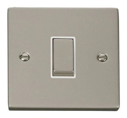 Pearl Nickel 10A 1 Gang Intermediate Ingot Light Switch - White Trim