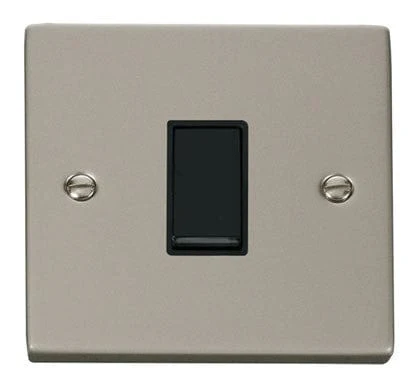 Pearl Nickel 10A 1 Gang Intermediate Light Switch - Black Trim