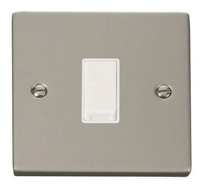 Pearl Nickel 10A 1 Gang Intermediate Light Switch - White Trim