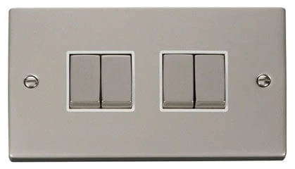 Pearl Nickel 10A 4 Gang 2 Way Ingot Light Switch - White Trim