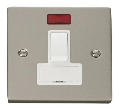Pearl Nickel 13A Fused Connection Unit Switched With Neon - White Trim