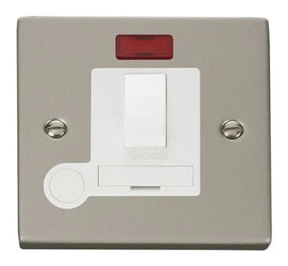 Pearl Nickel 13A Fused Connection Unit Switched With Neon With Flex - White Trim