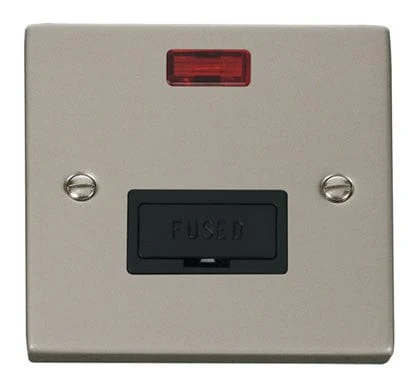 Pearl Nickel 13A Fused Connection Unit With Neon - Black Trim