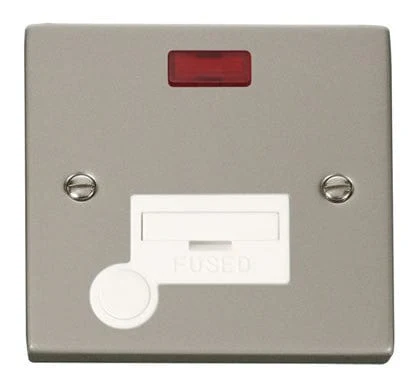 Pearl Nickel 13A Fused Connection Unit With Neon With Flex - White Trim