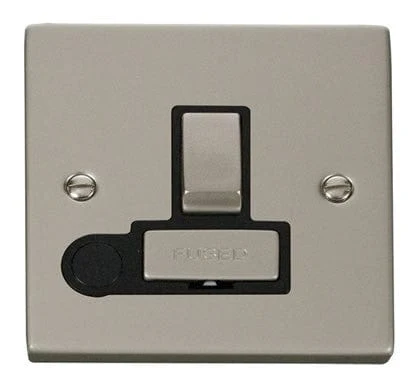Pearl Nickel 13A Fused Ingot Connection Unit Switched With Flex - Black Trim