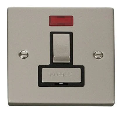 Pearl Nickel 13A Fused Ingot Connection Unit Switched With Neon - Black Trim