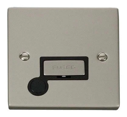 Pearl Nickel 13A Fused Ingot Connection Unit With Flex - Black Trim