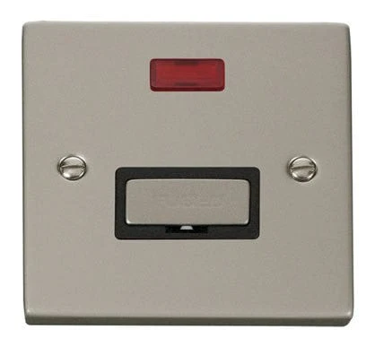 Pearl Nickel 13A Fused Ingot Connection Unit With Neon - Black Trim