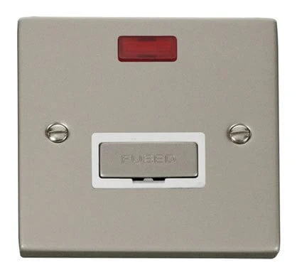 Pearl Nickel 13A Fused Ingot Connection Unit With Neon - White Trim