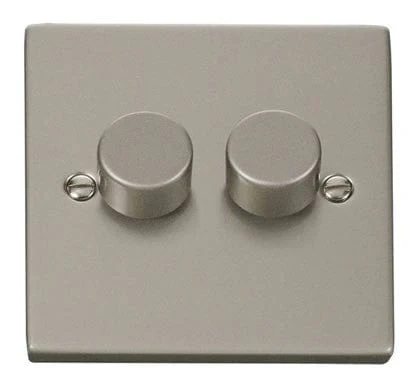 Pearl Nickel 2 Gang 2 Way 100W Trailing Edge Dimmer Light Switch
