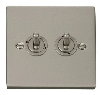 Pearl Nickel 2 Gang 2 Way 10AX Toggle Light Switch