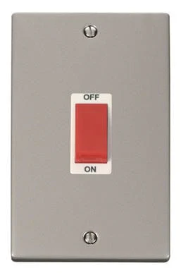 Pearl Nickel 2 Gang Size 45A Switch - White Trim