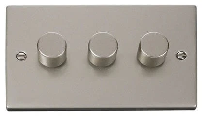 Pearl Nickel 3 Gang 2 Way LED 100W Trailing Edge Dimmer Light Switch
