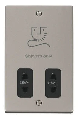Pearl Nickel Shaver Socket 115v/230v - Black Trim