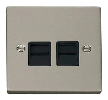 Pearl Nickel Master Telephone Twin Socket - Black Trim