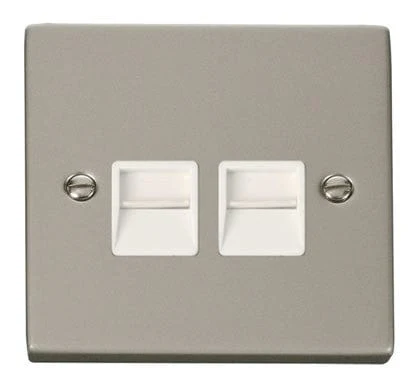 Pearl Nickel Master Telephone Twin Socket - White Trim