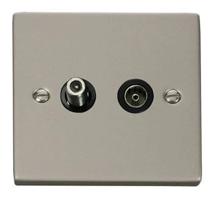 Pearl Nickel Satellite & Coaxial Socket 1 Gang - Black Trim