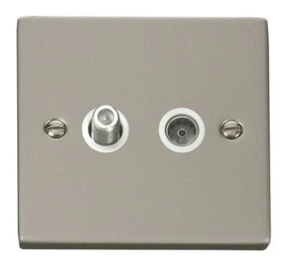 Pearl Nickel Satellite & Coaxial Socket 1 Gang - White Trim