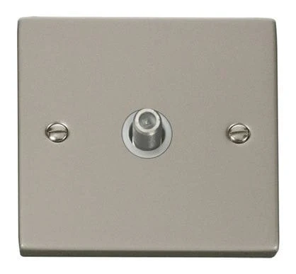 Pearl Nickel Satellite Socket 1 Gang - White Trim