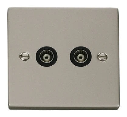 Pearl Nickel Twin Isolated Coaxial Socket - Black Trim