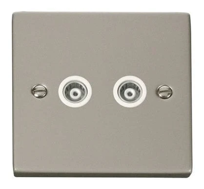 Pearl Nickel Twin Isolated Coaxial Socket - White Trim