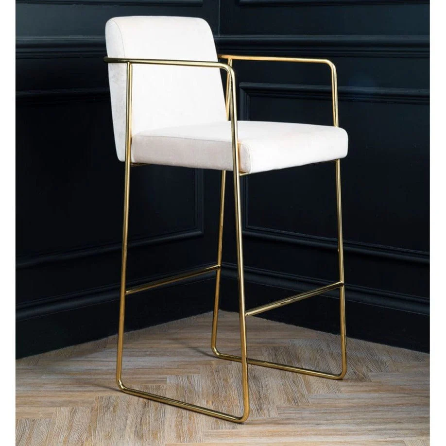 Glasdon Mink Velvet & Gold Bar Stool