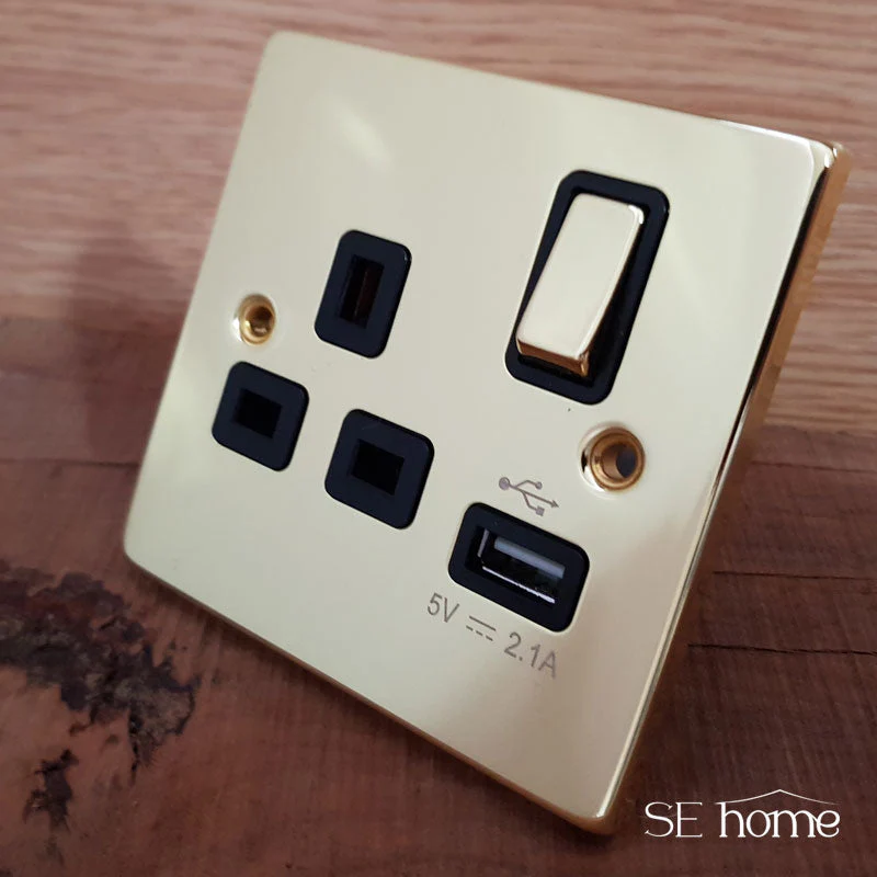 Polished Brass 1 Gang 20A DP Switch With Flex - Black Trim - Image 6